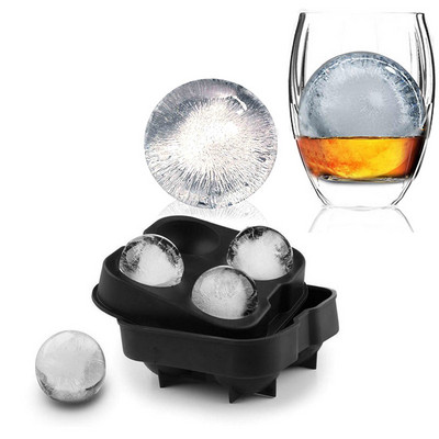 Машина за производство на ледени топки за уиски Силиконова тава за лед за коктейли 4 големи силиконови форми за лед Аксесоари за кухненски бар Инструменти за сладолед Летни горещини