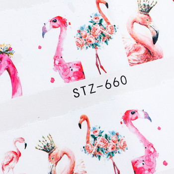 1 лист Gradient Bloom Flamingo Slider Nail Art Decals Стикери Дизайн за прехвърляне на воден знак Татуировки Декорация LASTZ659-673