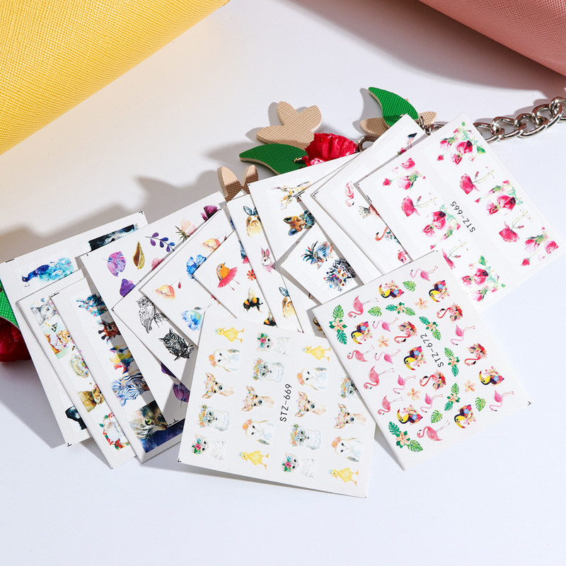 1 lehe gradient õitsemise flamingo liugur küünte kunsti kleebiste kleebiste kujundused veemärgi tätoveeringute kaunistamiseks LASTZ659-673