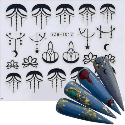 30 stílusos körömmatrica fekete-arany virág/szerelem/csipke/betűs szőlő gyémánt nyaklánc gél lakk csúszó kiegészítők körömdíszítő matricák