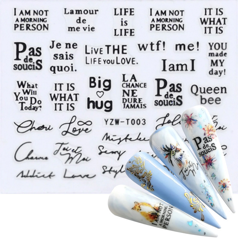 30 stílusos körömmatrica fekete-arany virág/szerelem/csipke/betűs szőlő gyémánt nyaklánc gél lakk csúszó kiegészítők körömdíszítő matricák