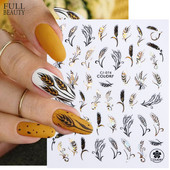 Őszi betakarítás matricák a körmökön Fekete arany őszi levél mókus fóliák matricák tippek holografikus lézeres fényes 3D körömdíszítés DecoCHCJ074