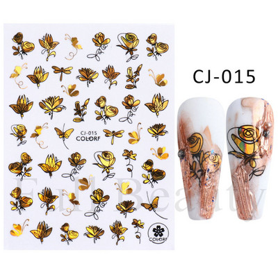 Őszi betakarítás matricák a körmökön Fekete arany őszi levél mókus fóliák matricák tippek holografikus lézeres fényes 3D körömdíszítés DecoCHCJ074