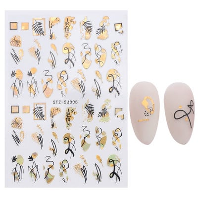 Őszi betakarítás matricák a körmökön Fekete arany őszi levél mókus fóliák matricák tippek holografikus lézeres fényes 3D körömdíszítés DecoCHCJ074