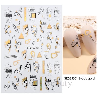 Őszi betakarítás matricák a körmökön Fekete arany őszi levél mókus fóliák matricák tippek holografikus lézeres fényes 3D körömdíszítés DecoCHCJ074