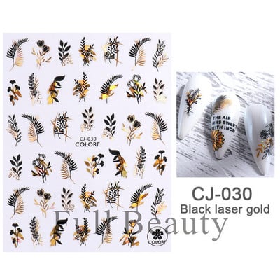 Őszi betakarítás matricák a körmökön Fekete arany őszi levél mókus fóliák matricák tippek holografikus lézeres fényes 3D körömdíszítés DecoCHCJ074