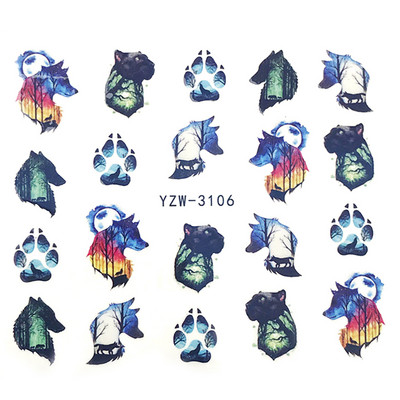 Animal Wolf Fox küünekleebised Water Transfer kleebis Nail Art Kleebis Vesikleebis Lill Värvilised lilled Kõik maniküüriks