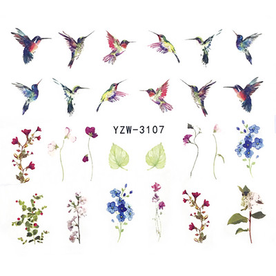 Animal Wolf Fox küünekleebised Water Transfer kleebis Nail Art Kleebis Vesikleebis Lill Värvilised lilled Kõik maniküüriks