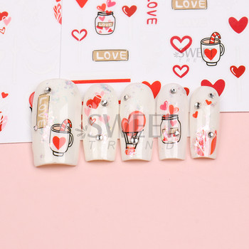 3D Love Heart Σχέδιο Βαλεντίνου Αυτοκόλλητα νυχιών Ρομαντικό Κομψό Κομψό Κοσμήματα με Δαντέλα Κόκκινη Καρδιά Sliders Μανικιούρ Βερνίκι νυχιών Αυτοκόλλητα SASW-CS