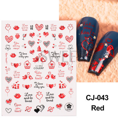 3D Love Heart Σχέδιο Βαλεντίνου Αυτοκόλλητα νυχιών Ρομαντικό Κομψό Κομψό Κοσμήματα με Δαντέλα Κόκκινη Καρδιά Sliders Μανικιούρ Βερνίκι νυχιών Αυτοκόλλητα SASW-CS