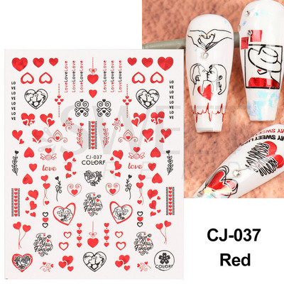 3D Love Heart Σχέδιο Βαλεντίνου Αυτοκόλλητα νυχιών Ρομαντικό Κομψό Κομψό Κοσμήματα με Δαντέλα Κόκκινη Καρδιά Sliders Μανικιούρ Βερνίκι νυχιών Αυτοκόλλητα SASW-CS
