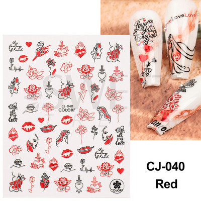 3D Love Heart Σχέδιο Βαλεντίνου Αυτοκόλλητα νυχιών Ρομαντικό Κομψό Κομψό Κοσμήματα με Δαντέλα Κόκκινη Καρδιά Sliders Μανικιούρ Βερνίκι νυχιών Αυτοκόλλητα SASW-CS