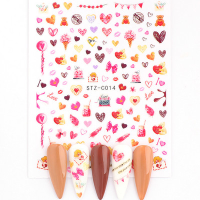 3D Love Heart Σχέδιο Βαλεντίνου Αυτοκόλλητα νυχιών Ρομαντικό Κομψό Κομψό Κοσμήματα με Δαντέλα Κόκκινη Καρδιά Sliders Μανικιούρ Βερνίκι νυχιών Αυτοκόλλητα SASW-CS