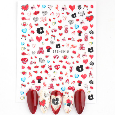 3D Love Heart Σχέδιο Βαλεντίνου Αυτοκόλλητα νυχιών Ρομαντικό Κομψό Κομψό Κοσμήματα με Δαντέλα Κόκκινη Καρδιά Sliders Μανικιούρ Βερνίκι νυχιών Αυτοκόλλητα SASW-CS