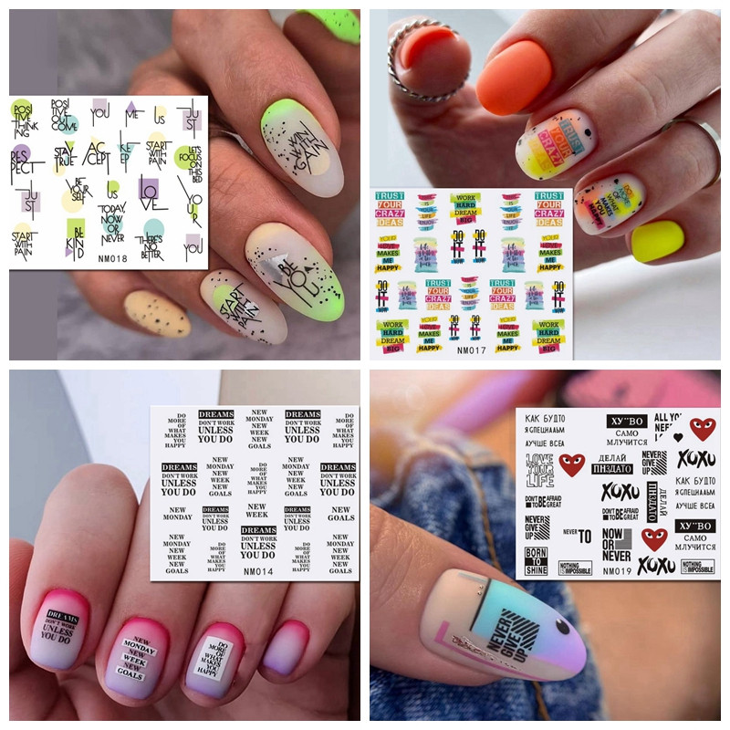 12 minta Amor Nail Art Slider Decals Orosz betűs transzfer matricák feliratokkal Water Decals Tetováló csúszkák körmökre