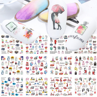 12db Valentin napi köröm matricák szerelmes levél aranyos lány virág víz matricák szív dizájn vízjel dekor manikűr CHBN2485-2496