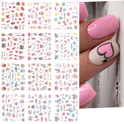 12db Valentin napi köröm matricák szerelmes levél aranyos lány virág víz matricák szív dizájn vízjel dekor manikűr CHBN2485-2496