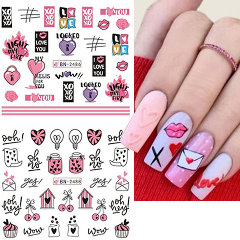 12db Valentin napi köröm matricák szerelmes levél aranyos lány virág víz matricák szív dizájn vízjel dekor manikűr CHBN2485-2496