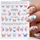 5D κομψά γράμματα πεταλούδα αυτοκόλλητα νυχιών με άνοιξη ανάγλυφα νύχια Χαλκομανίες τέχνης Διακόσμηση ακρυλικά χαραγμένα συρόμενα μανικιούρ LASTZ-5D75