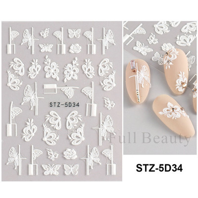 5D κομψά γράμματα πεταλούδα αυτοκόλλητα νυχιών με άνοιξη ανάγλυφα νύχια Χαλκομανίες τέχνης Διακόσμηση ακρυλικά χαραγμένα συρόμενα μανικιούρ LASTZ-5D75