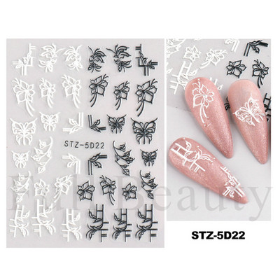 5D κομψά γράμματα πεταλούδα αυτοκόλλητα νυχιών με άνοιξη ανάγλυφα νύχια Χαλκομανίες τέχνης Διακόσμηση ακρυλικά χαραγμένα συρόμενα μανικιούρ LASTZ-5D75