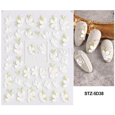 5D κομψά γράμματα πεταλούδα αυτοκόλλητα νυχιών με άνοιξη ανάγλυφα νύχια Χαλκομανίες τέχνης Διακόσμηση ακρυλικά χαραγμένα συρόμενα μανικιούρ LASTZ-5D75