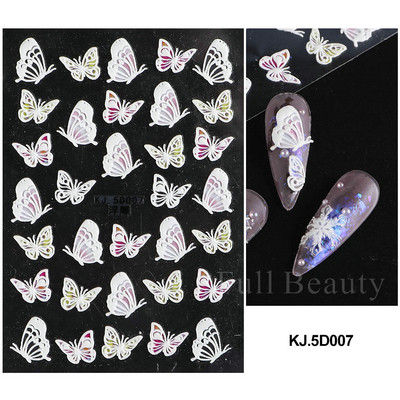 5D κομψά γράμματα πεταλούδα αυτοκόλλητα νυχιών με άνοιξη ανάγλυφα νύχια Χαλκομανίες τέχνης Διακόσμηση ακρυλικά χαραγμένα συρόμενα μανικιούρ LASTZ-5D75
