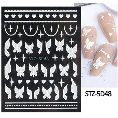 5D κομψά γράμματα πεταλούδα αυτοκόλλητα νυχιών με άνοιξη ανάγλυφα νύχια Χαλκομανίες τέχνης Διακόσμηση ακρυλικά χαραγμένα συρόμενα μανικιούρ LASTZ-5D75