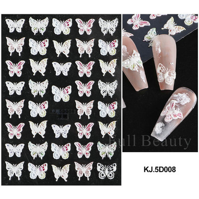 5D κομψά γράμματα πεταλούδα αυτοκόλλητα νυχιών με άνοιξη ανάγλυφα νύχια Χαλκομανίες τέχνης Διακόσμηση ακρυλικά χαραγμένα συρόμενα μανικιούρ LASTZ-5D75