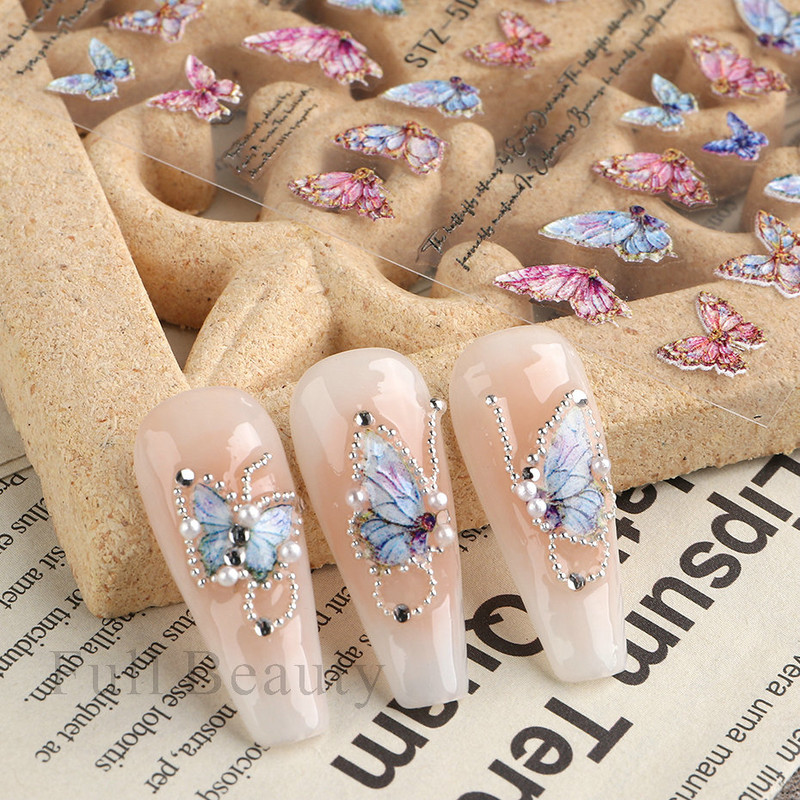 5D κομψά γράμματα πεταλούδα αυτοκόλλητα νυχιών με άνοιξη ανάγλυφα νύχια Χαλκομανίες τέχνης Διακόσμηση ακρυλικά χαραγμένα συρόμενα μανικιούρ LASTZ-5D75