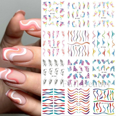 12 τεμ. αυτοκόλλητα κουνελιού για νύχια Υπέροχο κινούμενα σχέδια ζωικό σχέδιο Γεωμετρικό μπαλόνι καρότο ολισθαίνοντα νύχια μεταφοράς νερού Συμβουλές νυχιών LABY073-084