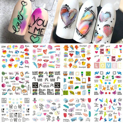 12 τεμ. αυτοκόλλητα κουνελιού για νύχια Υπέροχο κινούμενα σχέδια ζωικό σχέδιο Γεωμετρικό μπαλόνι καρότο ολισθαίνοντα νύχια μεταφοράς νερού Συμβουλές νυχιών LABY073-084