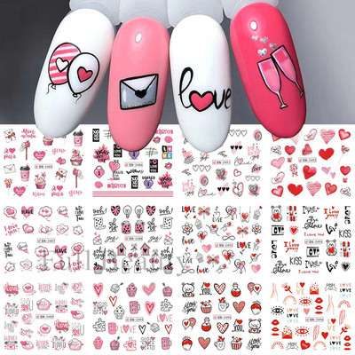 12 τεμ. αυτοκόλλητα κουνελιού για νύχια Υπέροχο κινούμενα σχέδια ζωικό σχέδιο Γεωμετρικό μπαλόνι καρότο ολισθαίνοντα νύχια μεταφοράς νερού Συμβουλές νυχιών LABY073-084