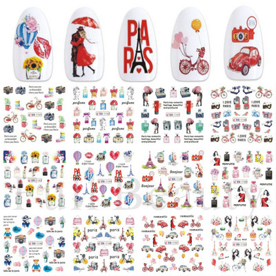 12 τεμ. αυτοκόλλητα κουνελιού για νύχια Υπέροχο κινούμενα σχέδια ζωικό σχέδιο Γεωμετρικό μπαλόνι καρότο ολισθαίνοντα νύχια μεταφοράς νερού Συμβουλές νυχιών LABY073-084