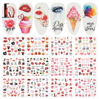 12 τεμ. αυτοκόλλητα κουνελιού για νύχια Υπέροχο κινούμενα σχέδια ζωικό σχέδιο Γεωμετρικό μπαλόνι καρότο ολισθαίνοντα νύχια μεταφοράς νερού Συμβουλές νυχιών LABY073-084