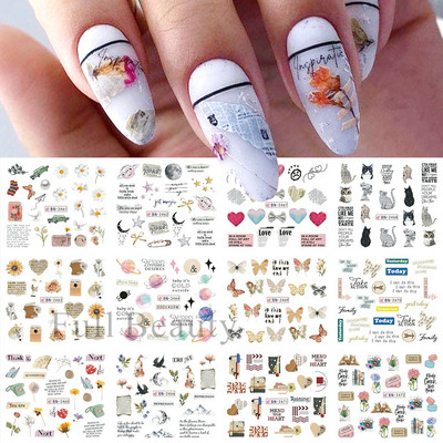 12 τεμ. αυτοκόλλητα κουνελιού για νύχια Υπέροχο κινούμενα σχέδια ζωικό σχέδιο Γεωμετρικό μπαλόνι καρότο ολισθαίνοντα νύχια μεταφοράς νερού Συμβουλές νυχιών LABY073-084