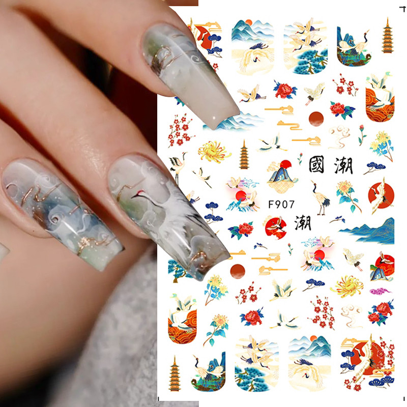 Γεωμετρικές γραμμές λουλούδια φύλλα τρισδιάστατο αυτοκόλλητο νυχιών φιγούρα ανθισμένη μαργαρίτα Sakura Αυτοκόλλητο αυτοκόλλητο αυτοκόλλητο μανικιούρ για νύχια