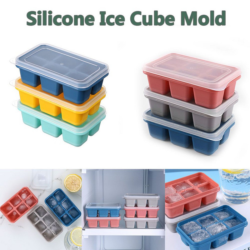 Συσκευή παγοκύβων σιλικόνης 6 πλέγματος με καπάκι Ποτό Ψυκτικό φόρμα μπύρας Ψύκτη καφέ Fast Cool Gadget DIY Party Kitchen Bar Tools