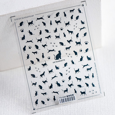 1 foi de autocolante 3D subțiri și rezistente pentru unghii, modele de siluete de pisici negre mate transparente, autocolante pentru unghii, decorațiuni, decalcomanii