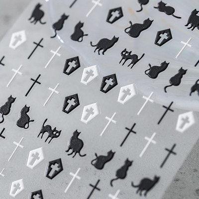 1 foi de autocolante 3D subțiri și rezistente pentru unghii, modele de siluete de pisici negre mate transparente, autocolante pentru unghii, decorațiuni, decalcomanii