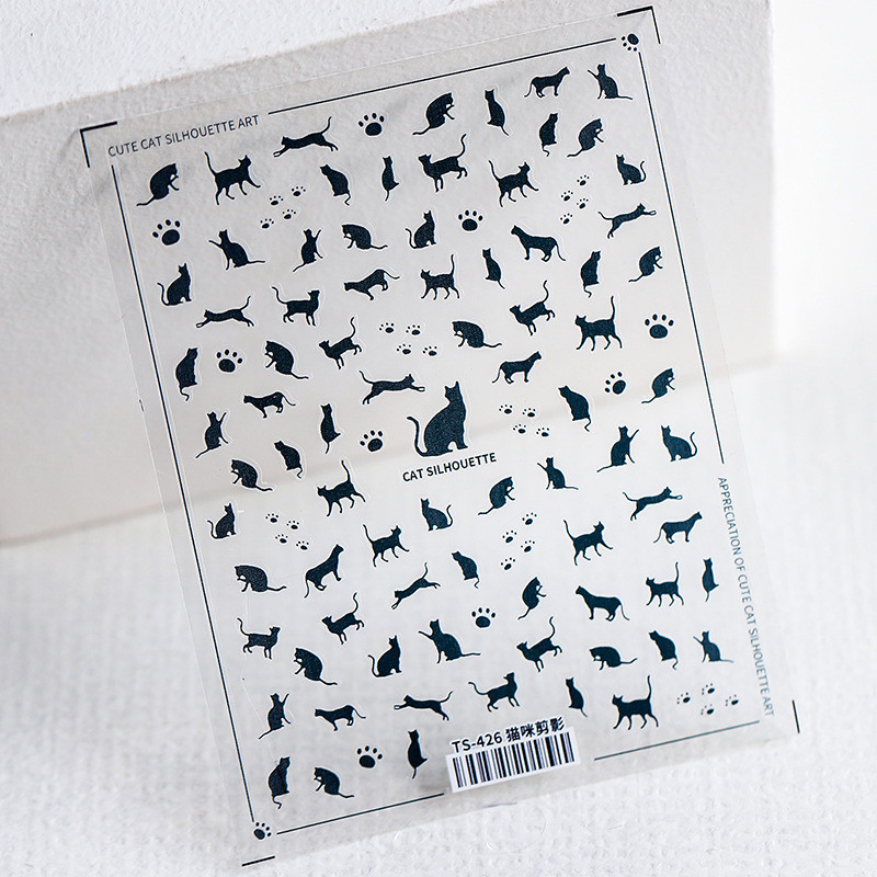 1 foi de autocolante 3D subțiri și rezistente pentru unghii, modele de siluete de pisici negre mate transparente, autocolante pentru unghii, decorațiuni, decalcomanii