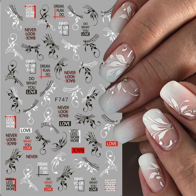 1 φύλλο Μαύρο λευκό λουλούδι σειρές 3D αυτοκόλλητο νυχιών πεταλούδα φύλλα αυτοκόλλητα συρόμενα χαρτί για νύχια Χαλκομανίες μανικιούρ Διακόσμηση