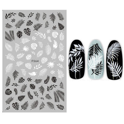 1 φύλλο Μαύρο λευκό λουλούδι σειρές 3D αυτοκόλλητο νυχιών πεταλούδα φύλλα αυτοκόλλητα συρόμενα χαρτί για νύχια Χαλκομανίες μανικιούρ Διακόσμηση
