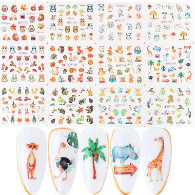 12 τμχ. Χαλκομανίες για το χειμώνα με νερό Nail Art Deer Bear Snowbird Sliders Cottage Landscape Ακουαρέλα αυτοκόλλητα νυχιών Τατουάζ GLBN2425-2436