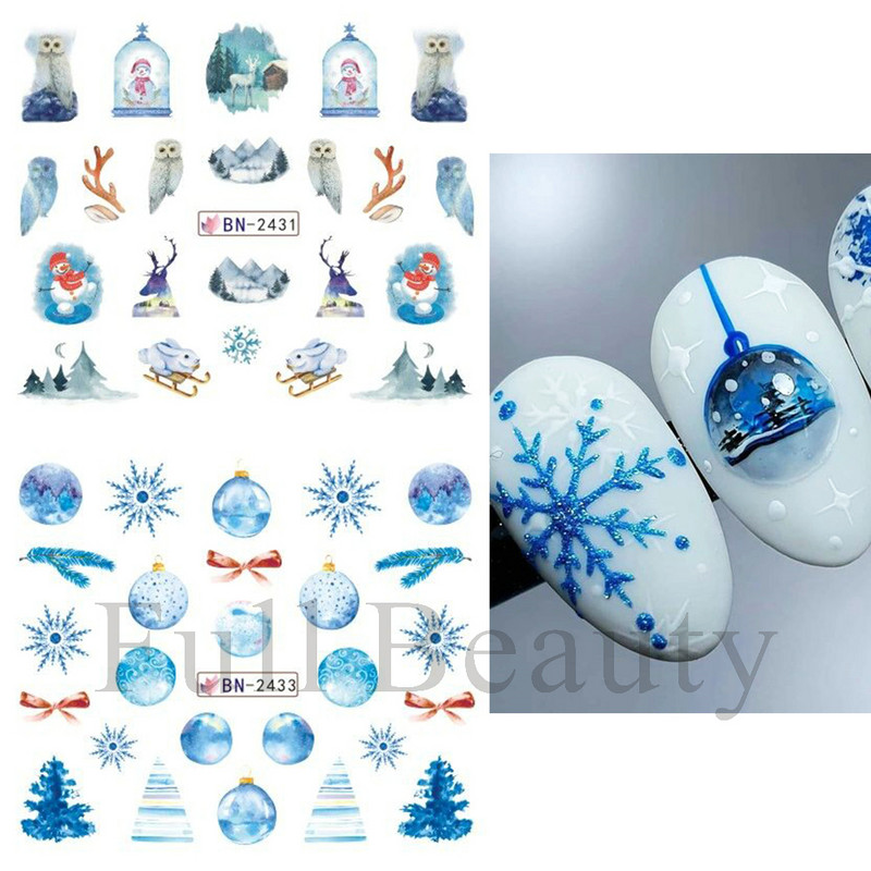12 τμχ. Χαλκομανίες για το χειμώνα με νερό Nail Art Deer Bear Snowbird Sliders Cottage Landscape Ακουαρέλα αυτοκόλλητα νυχιών Τατουάζ GLBN2425-2436