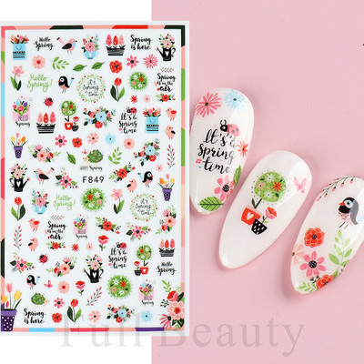 3D Sakura Fecske matricák körömön Nap Virág Levél Madár Rajzfilm Orchidea Csúsztató Vízfesték Köröm Design Manikűr SAF844-853