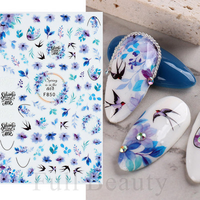 3D Sakura Fecske matricák körömön Nap Virág Levél Madár Rajzfilm Orchidea Csúsztató Vízfesték Köröm Design Manikűr SAF844-853