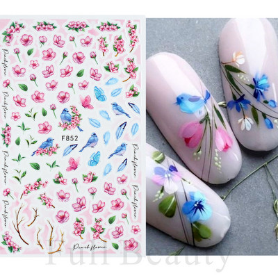 3D Sakura Fecske matricák körömön Nap Virág Levél Madár Rajzfilm Orchidea Csúsztató Vízfesték Köröm Design Manikűr SAF844-853