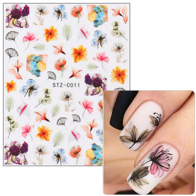 3D Sakura Fecske matricák körömön Nap Virág Levél Madár Rajzfilm Orchidea Csúsztató Vízfesték Köröm Design Manikűr SAF844-853