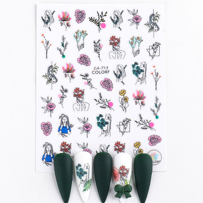 3D Sakura Fecske matricák körömön Nap Virág Levél Madár Rajzfilm Orchidea Csúsztató Vízfesték Köröm Design Manikűr SAF844-853